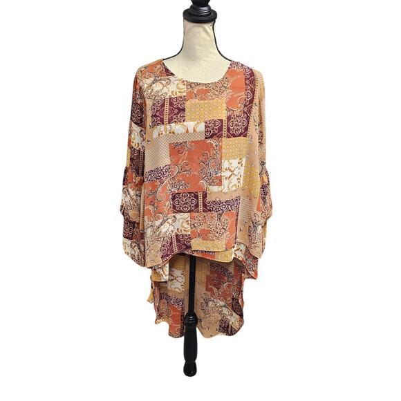 Boho Tunic Top Sz L Layered Patchwork High Low Forest Fairy Autumn Fall - Picture 1 of 11